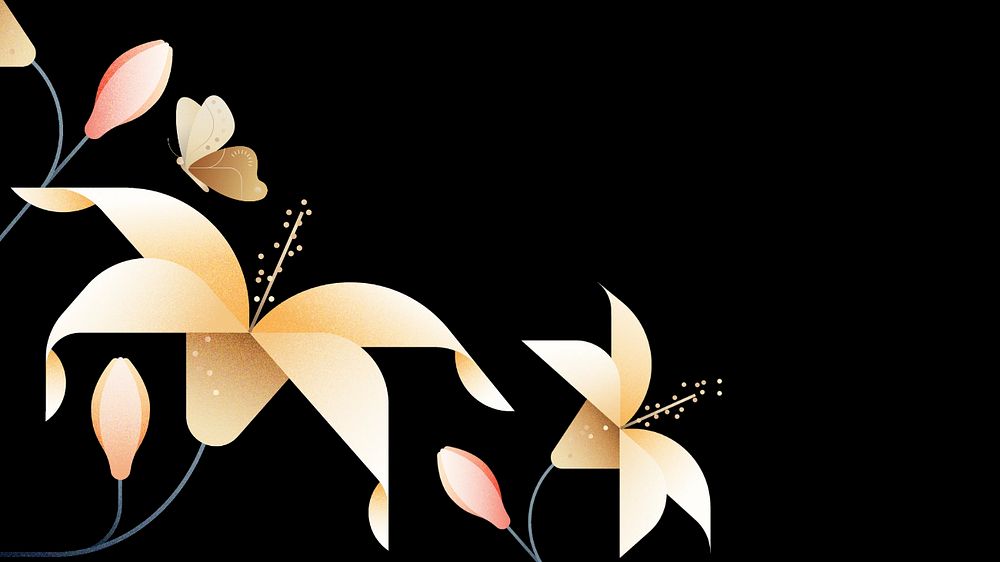 Black lily floral computer wallpaper, editable design