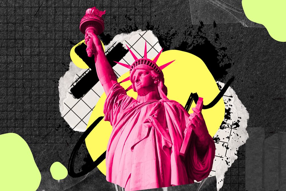 Statue of liberty, urban street, editable design