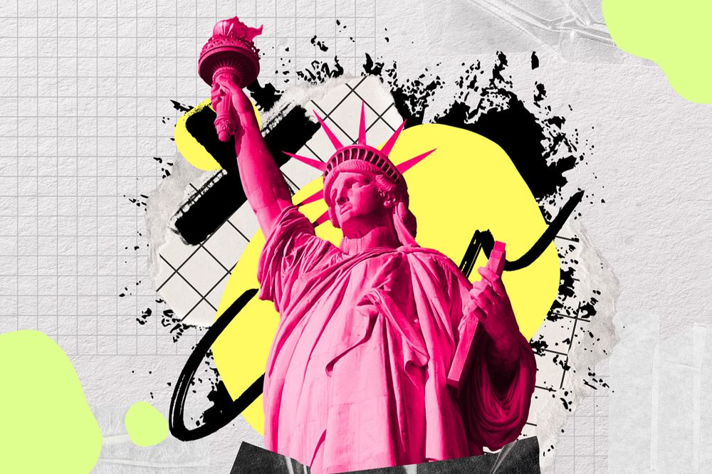 Statue of liberty, urban street, editable design