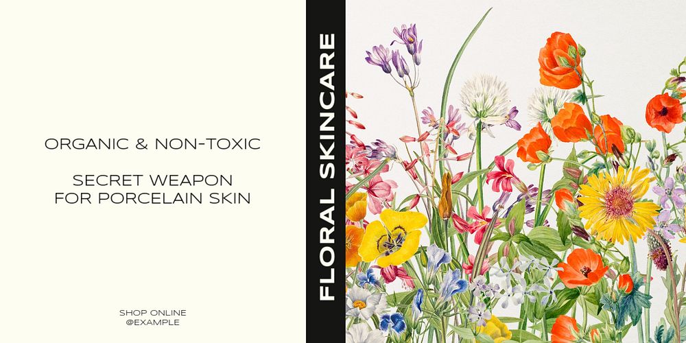 Floral skincare Twitter ad template, editable text & design