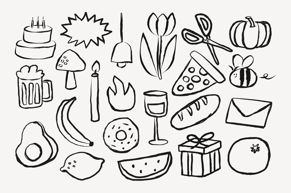 Editable food and drink doodle design set