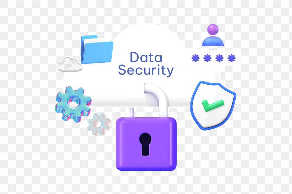 Data security png word, 3D padlock remix