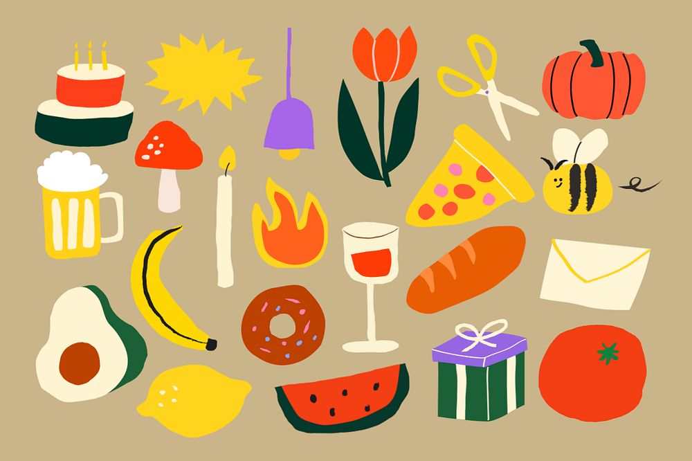 Food & drink doodle, editable design set