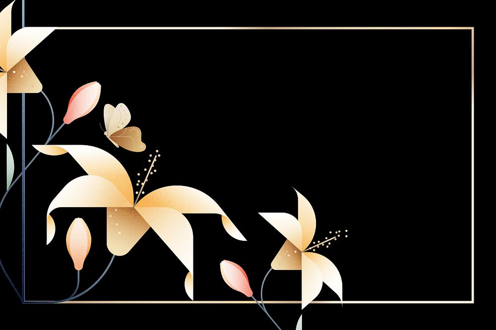 Black flat lily floral background, editable design