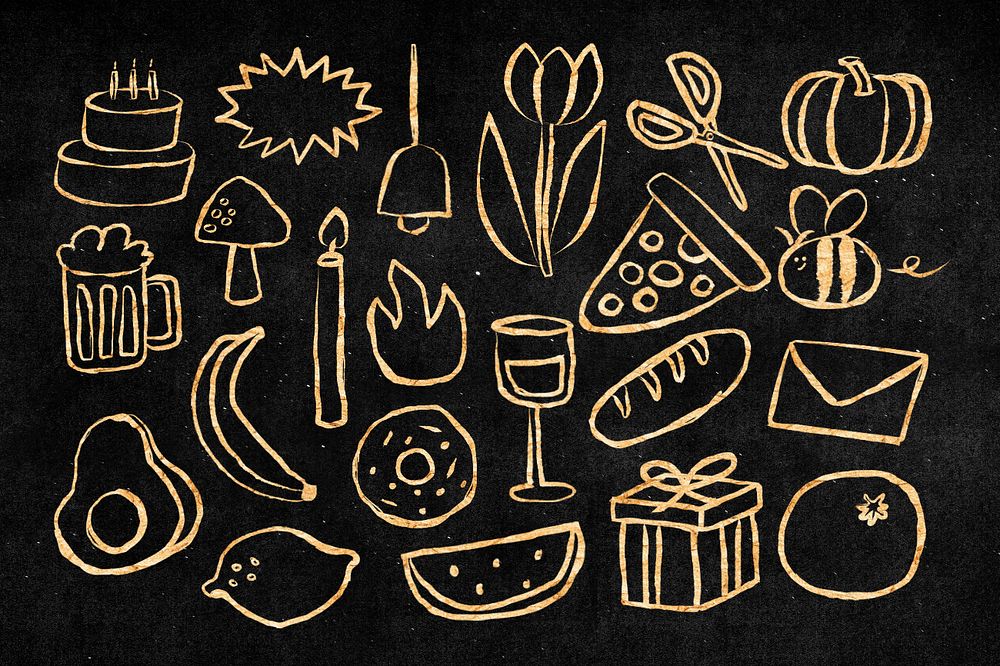 Editable food and drink doodle design set