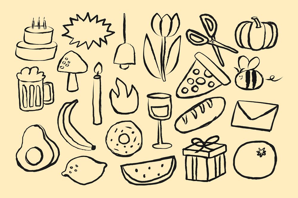 Food & drink doodle, editable design set 