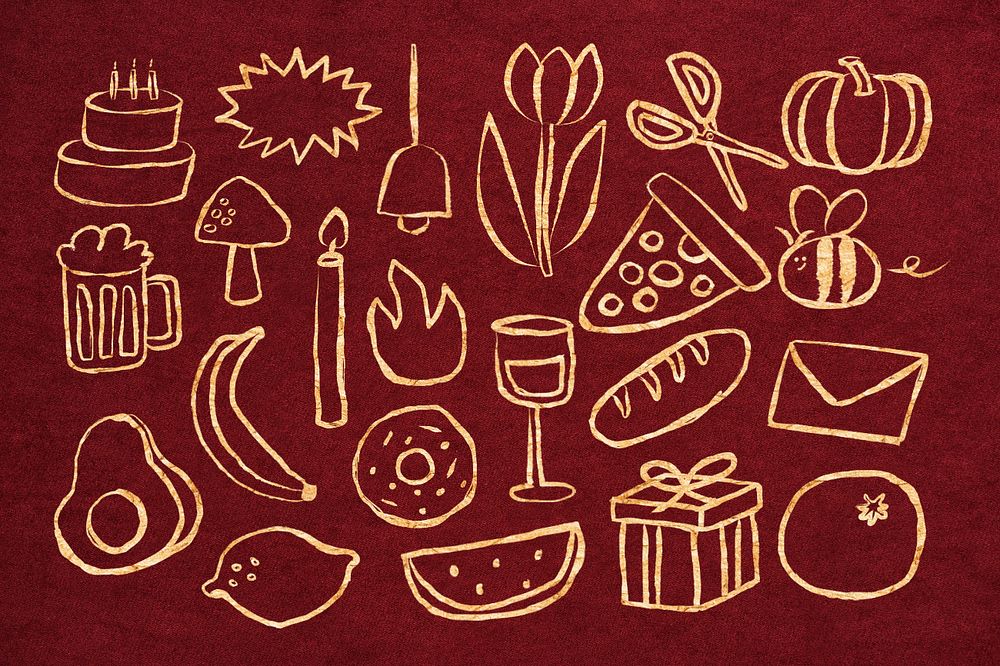 Food & drink doodle, editable design set 