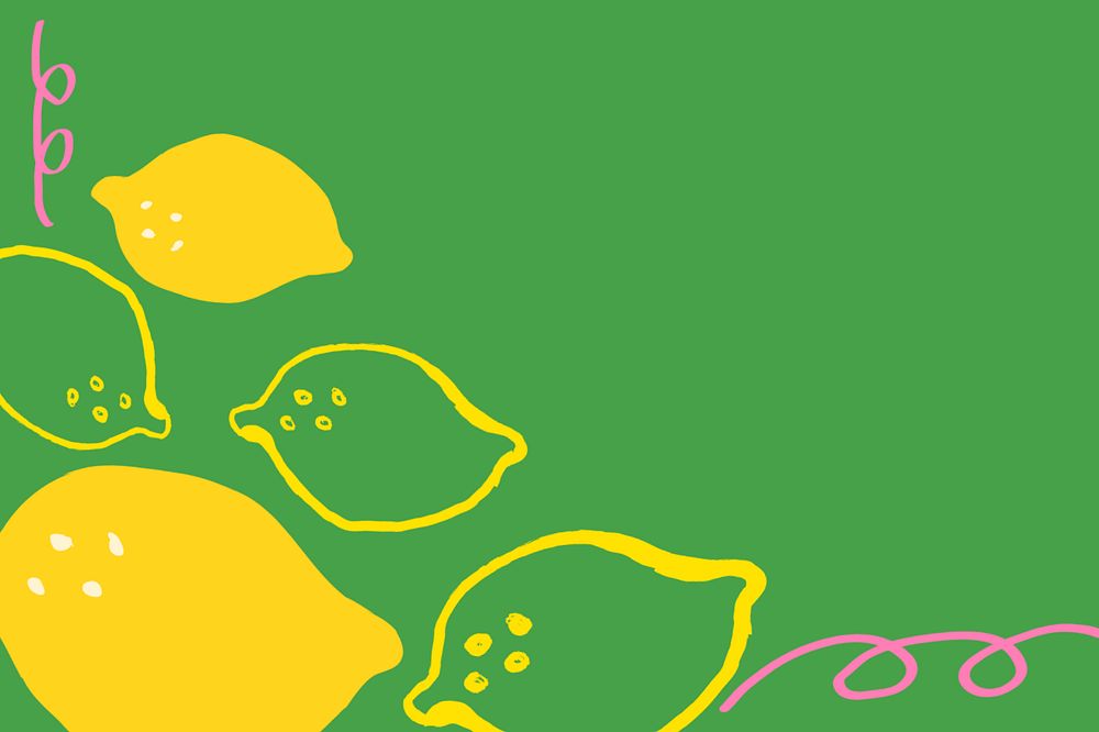 Cute lemon background, green fruit doodle border editable design