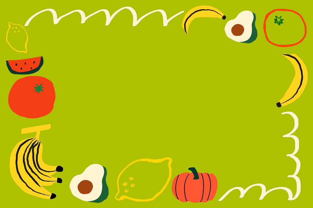 Fruits doodle frame background, green colorful editable design