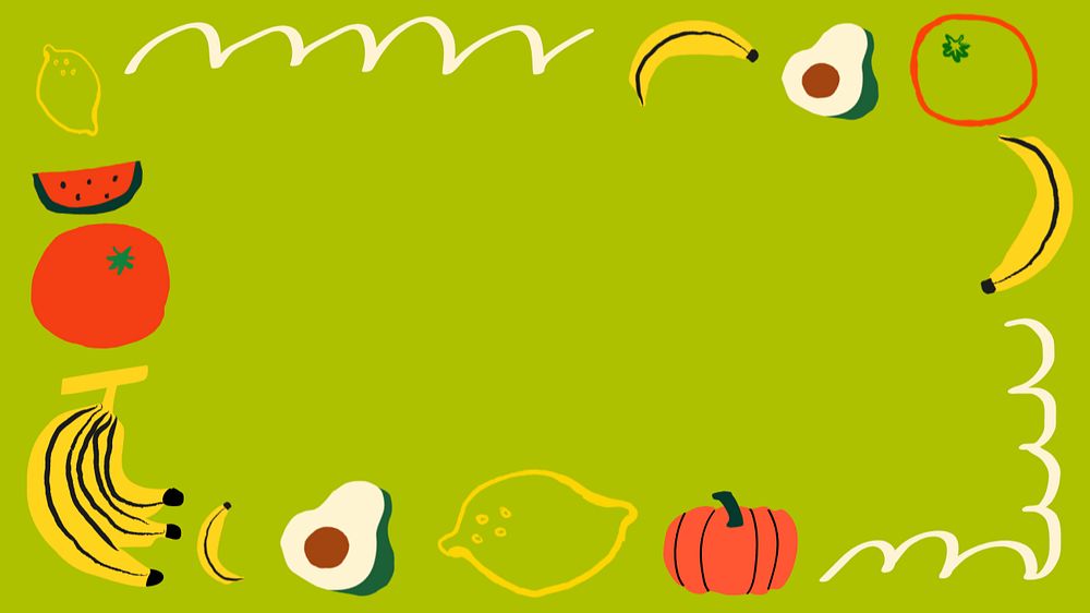 Fruits doodle frame desktop wallpaper, green colorful editable design