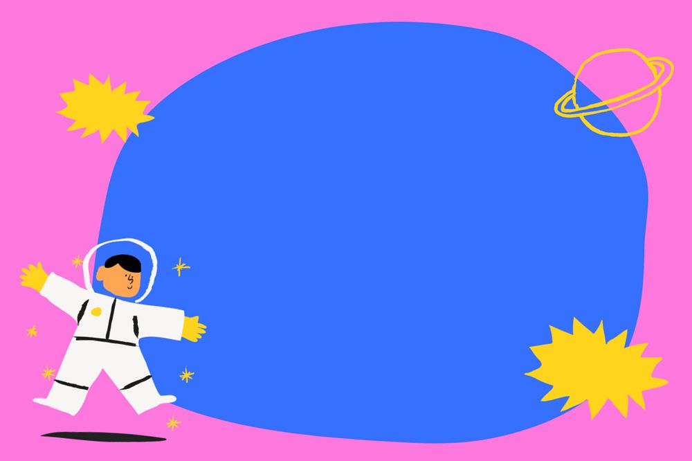 Cute astronaut frame background, blue and pink editable design