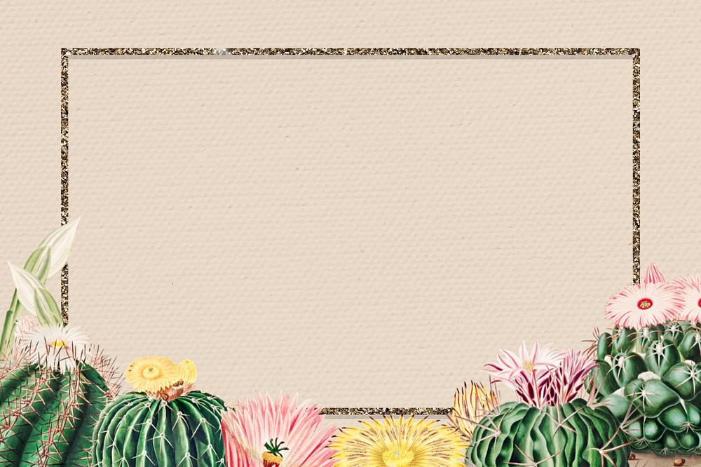 Watercolor cactus illustration frame, editable botanical design