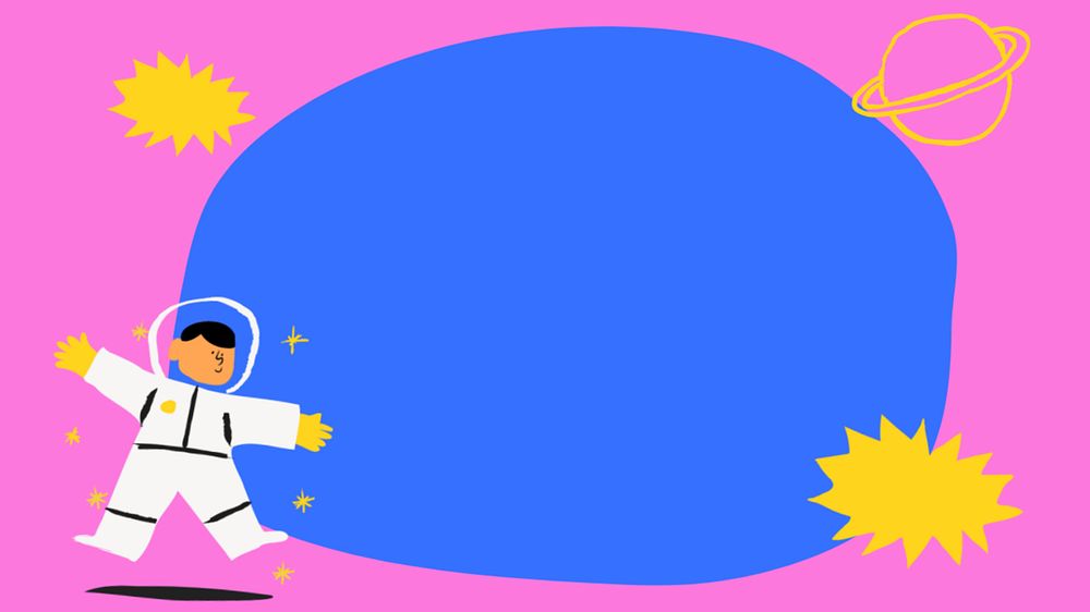 Cute astronaut frame desktop wallpaper, blue and pink design, HD wallpaper, editable design