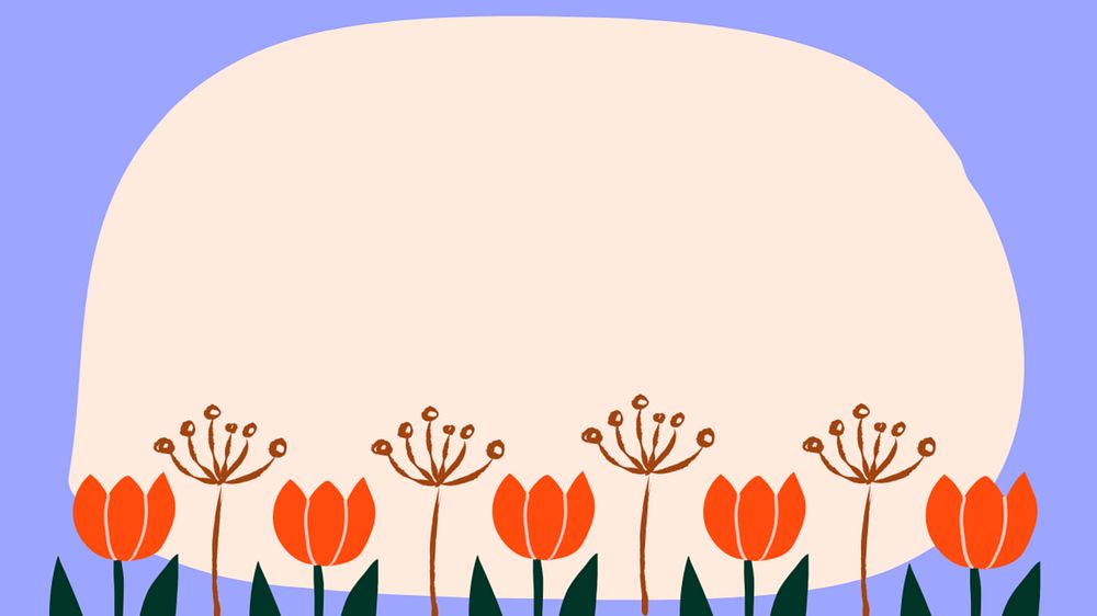 Tulip flower frame desktop wallpaper, cute Spring doodle, HD wallpaper, editable design