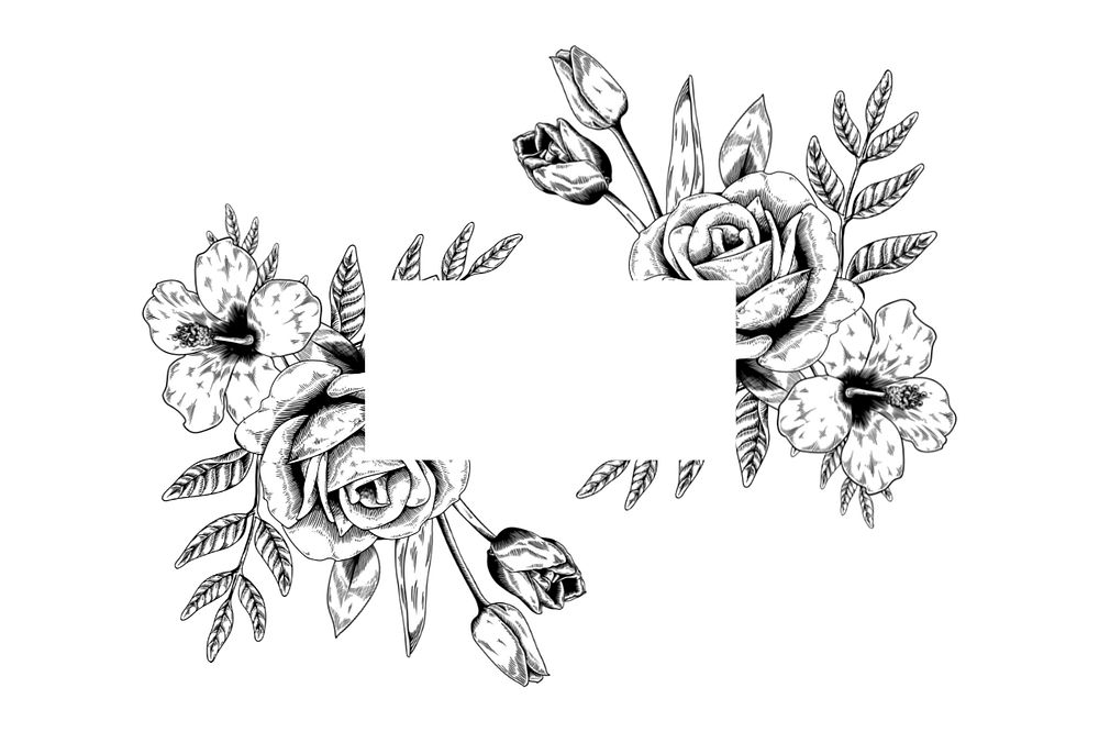 Vintage flower frame, black & white, editable design