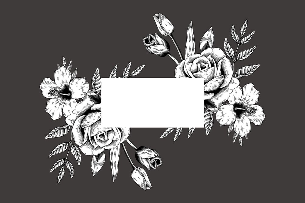 Vintage flower frame, black & white, editable design