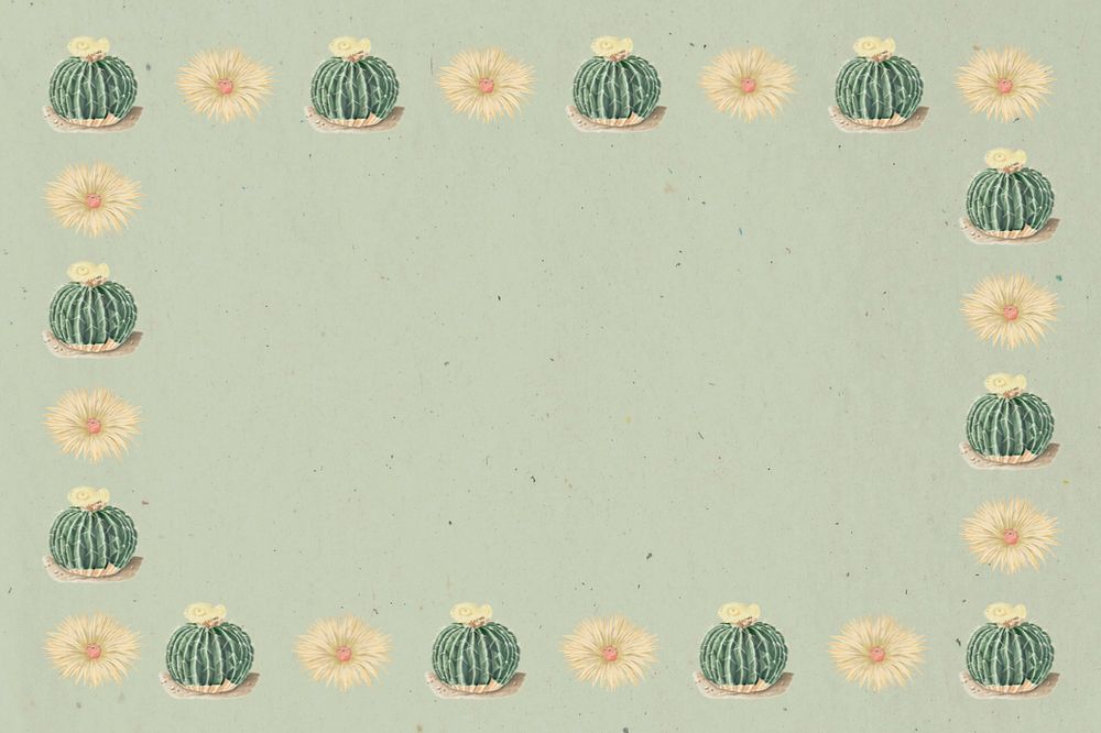 Cactus illustration border frame, editable background design