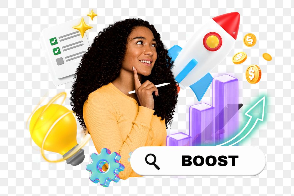 Boost, editable business word 3D remix