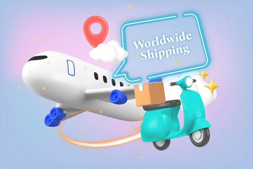 Worldwide shipping, editable word, 3D remix