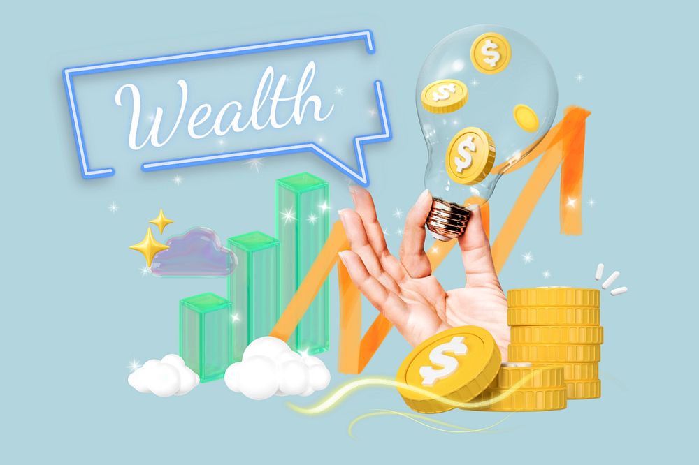 Wealth, editable business word 3D remix