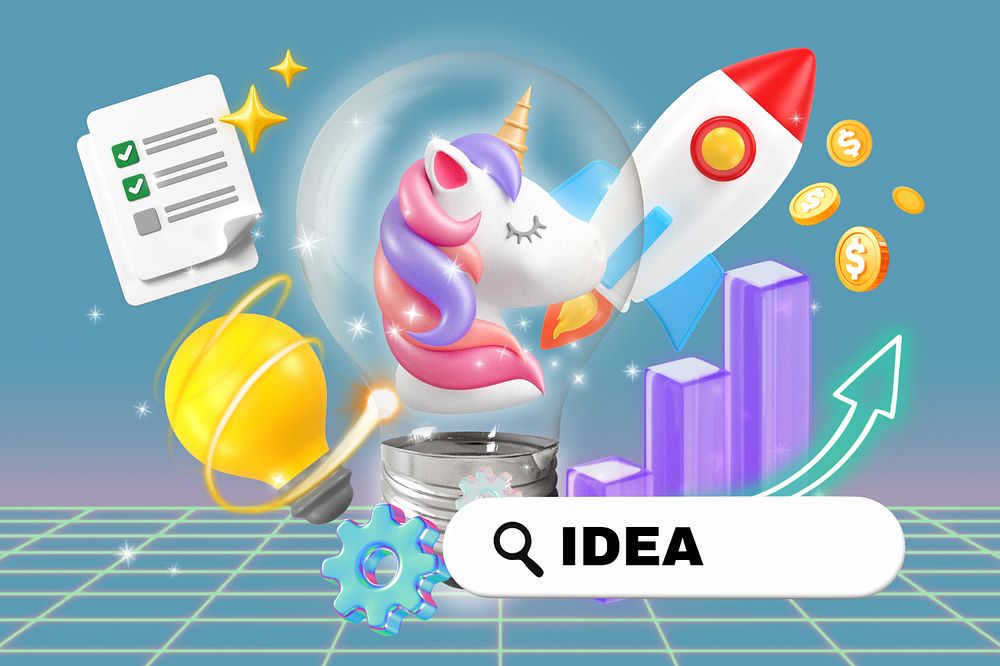 Idea, editable business word 3D remix