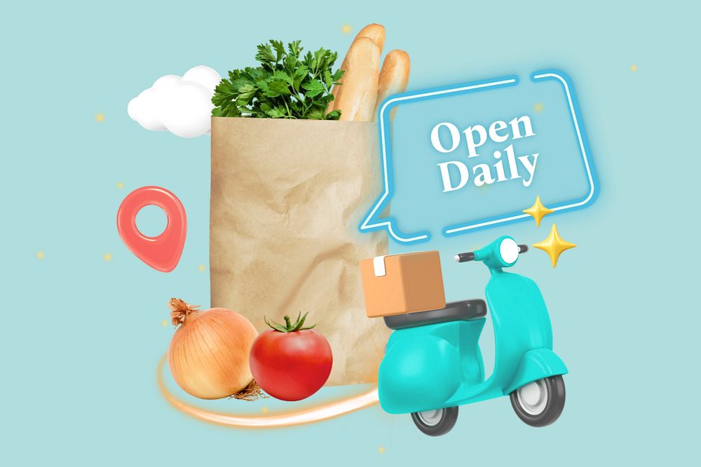 Shop open daily, editable business word 3D remix