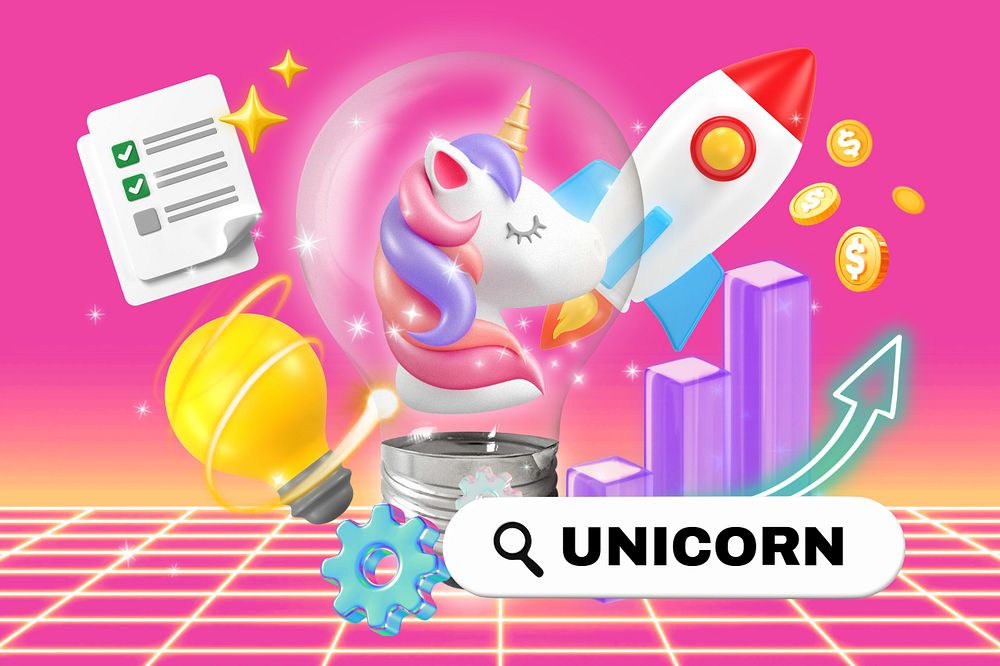 Unicorn, editable business word 3D remix