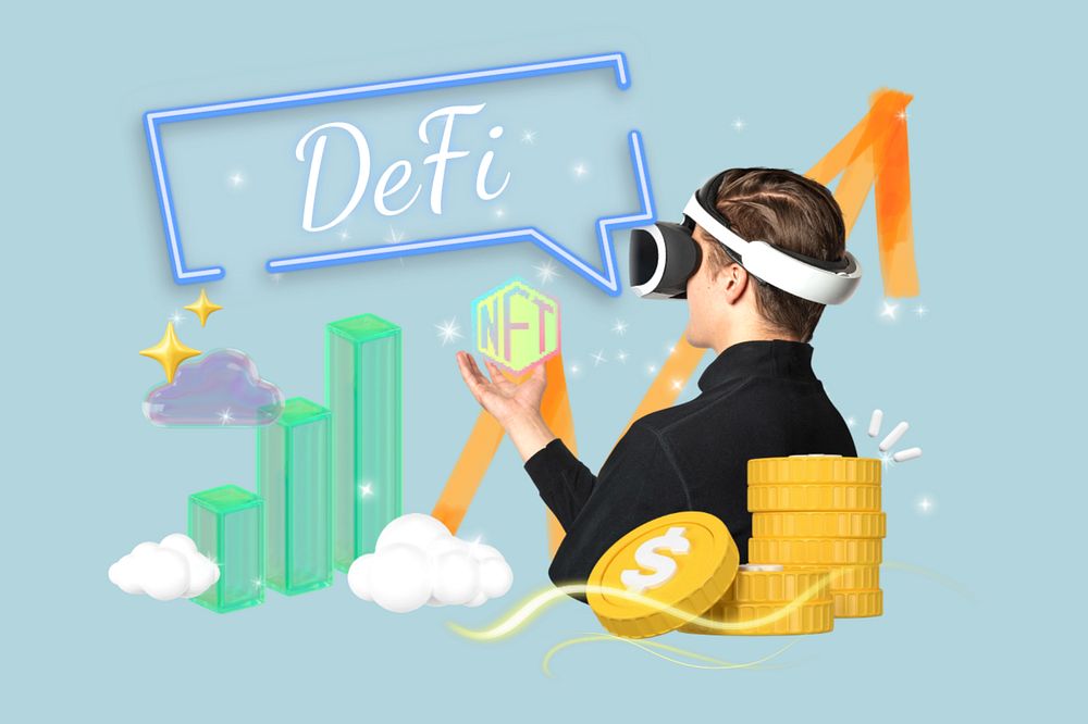 DeFi, editable business word 3D remix