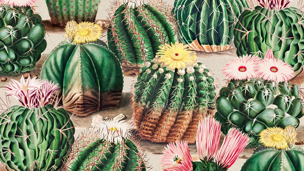 Cactus illustration desktop wallpaper, editable design