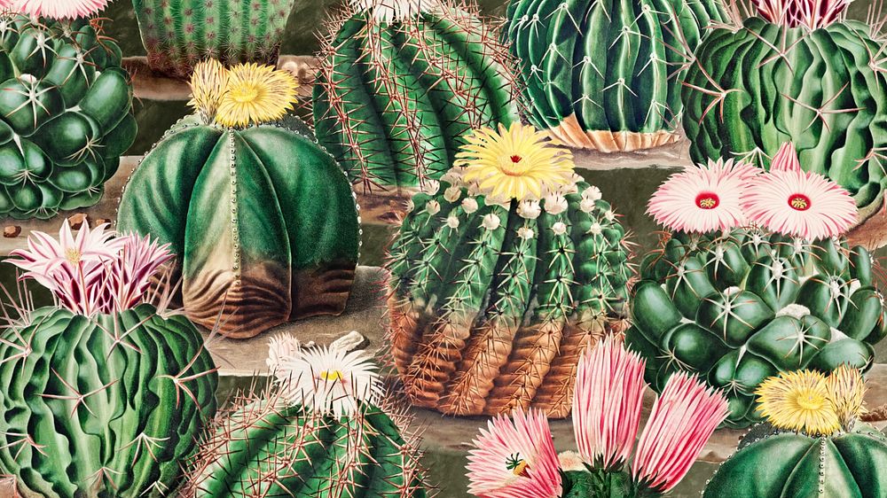 Cactus illustration desktop wallpaper, editable design