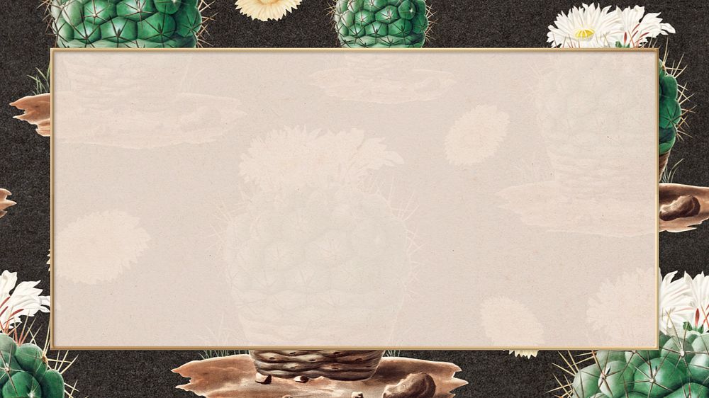 Cactus frame beige desktop wallpaper, editable design