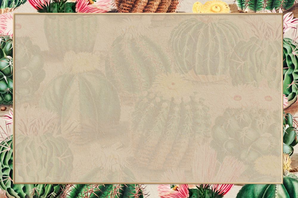 Vintage cactus border frame, editable botanical design