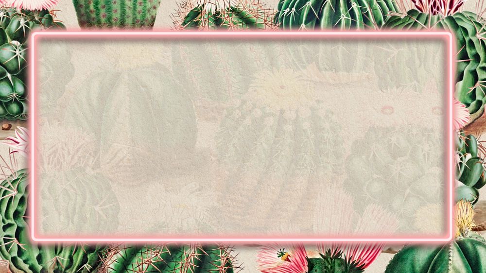 Cactus pink frame desktop wallpaper, editable design