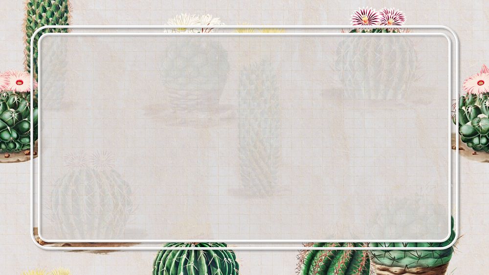 Cactus frame aesthetic desktop wallpaper, editable design
