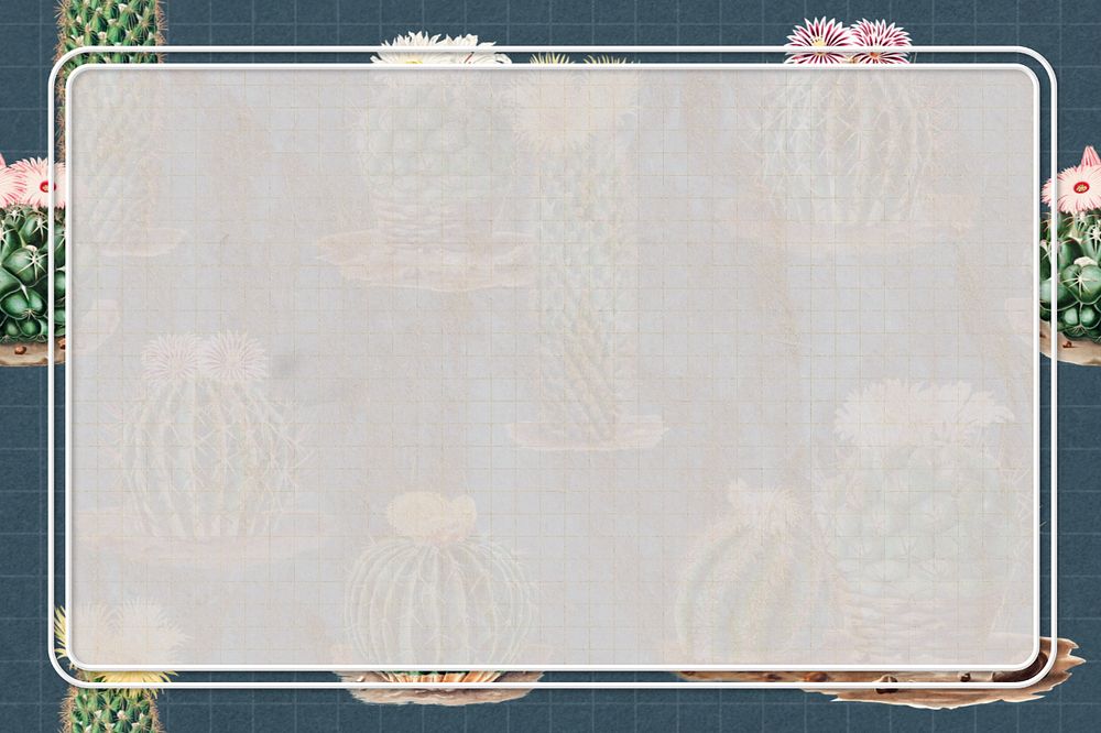 Blue cactus illustration border frame, editable botanical design