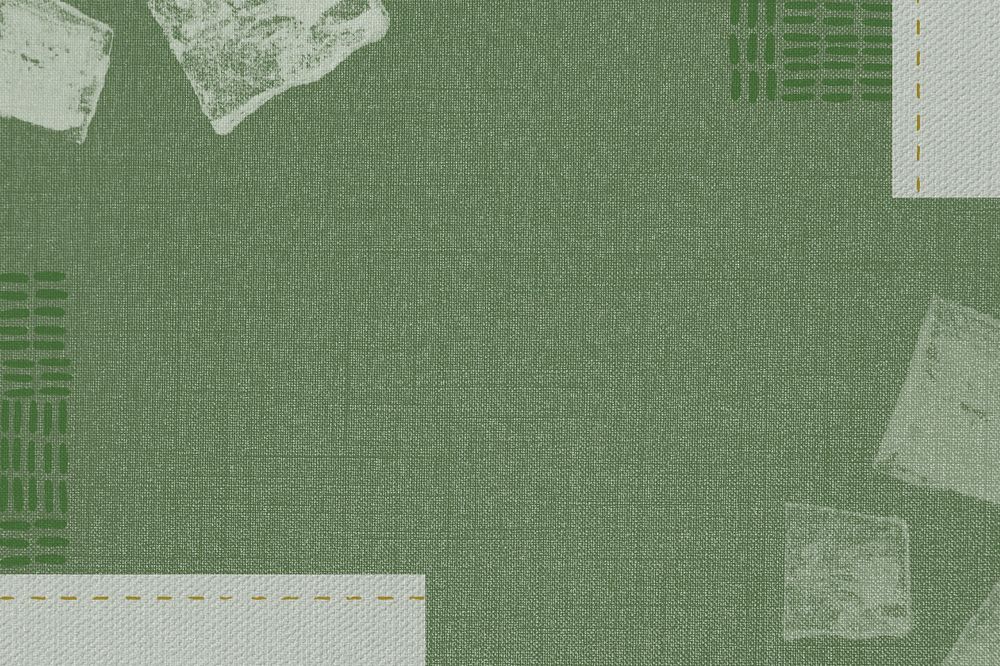 Green fabric textured background, block prints border, editable design