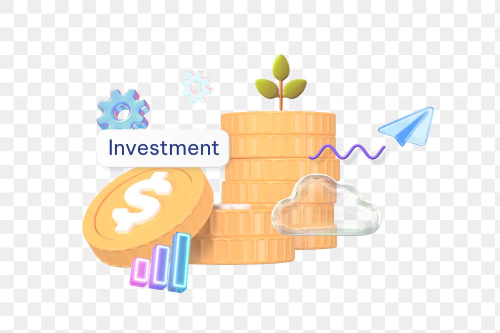 Investment png word, 3D stacked coins, finance remix