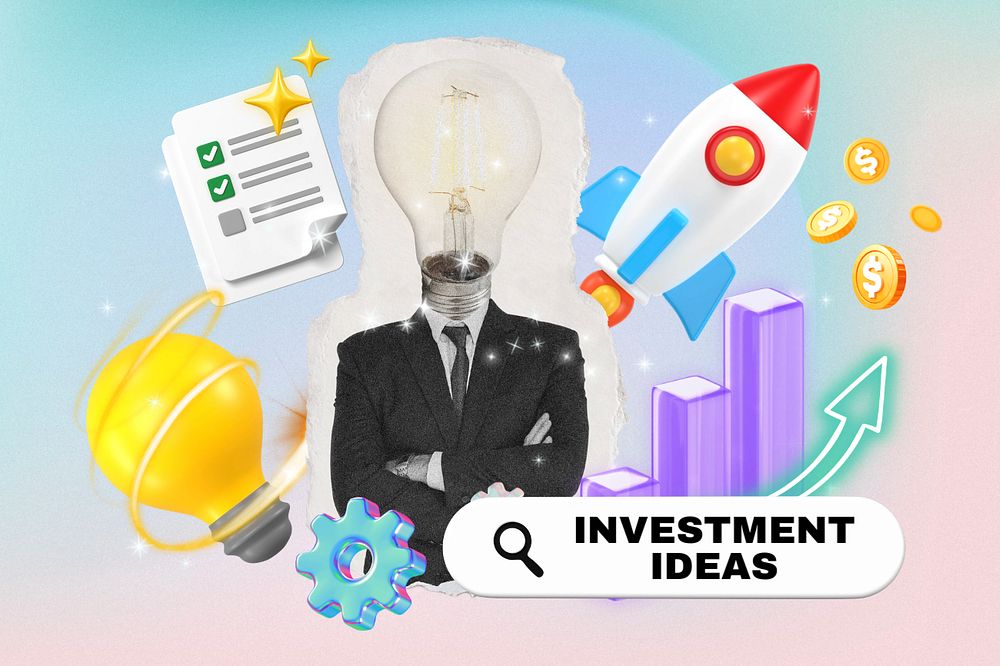 Investment ideas, editable business word 3D remix