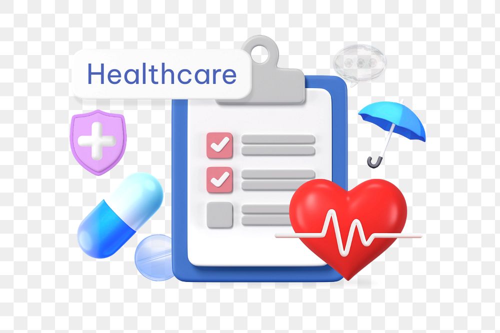 Healthcare word png, 3D checklist remix