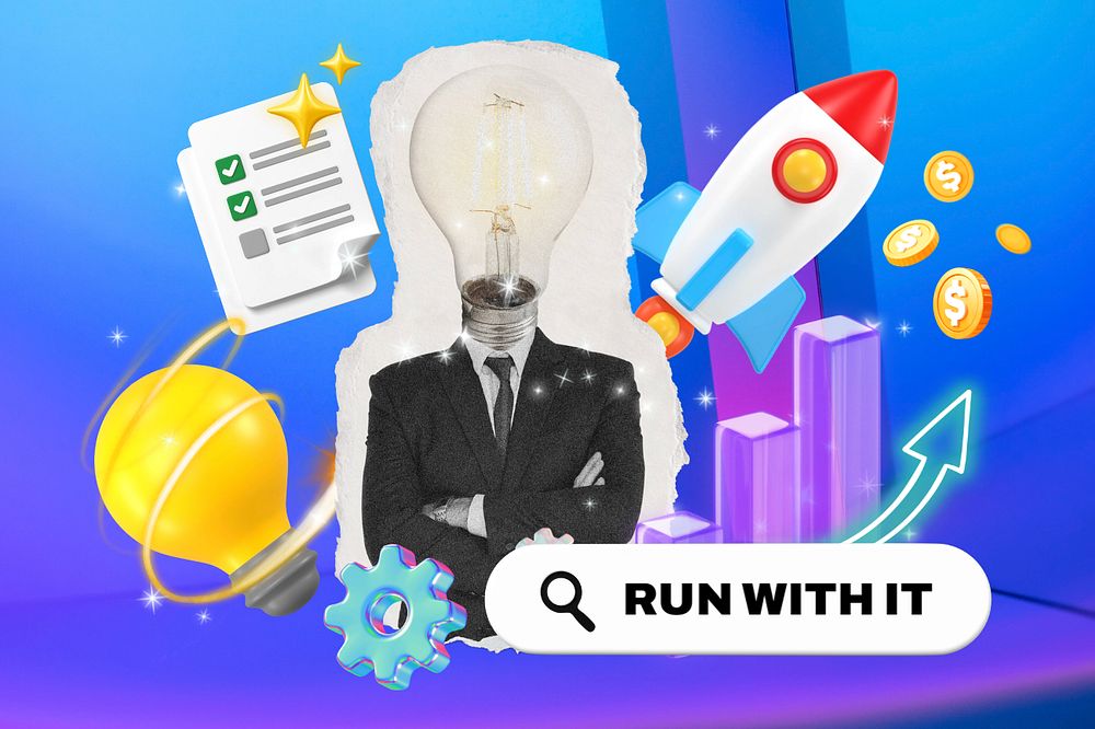 Run with it, editable business word 3D remix