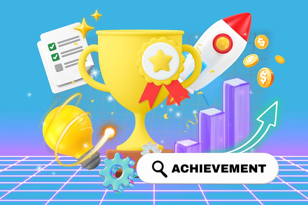 Achievement, editable business word 3D remix