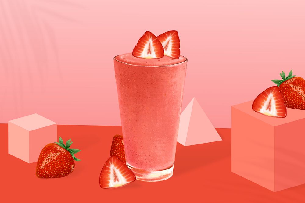 Strawberry smoothie glass, healthy drink illustration, editable design