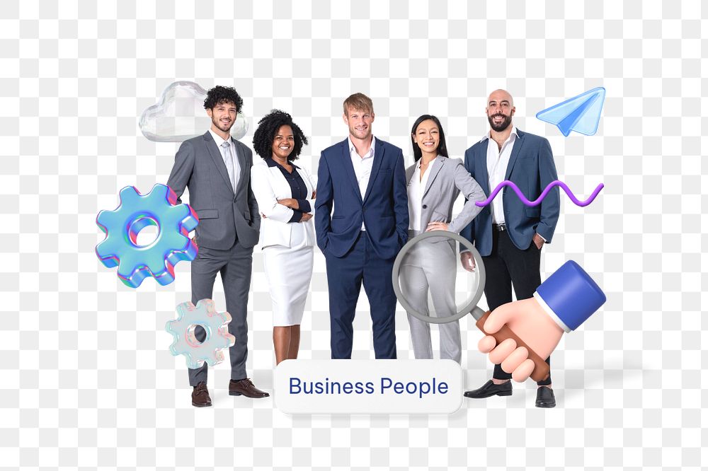 Business people png word, diverse team remix