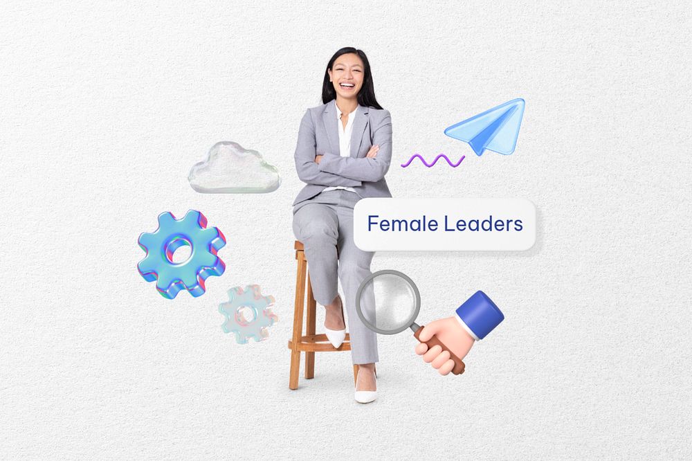 Female leaders word, smiling businesswoman remix