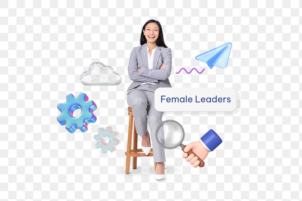 Female leaders png word, smiling businesswoman remix