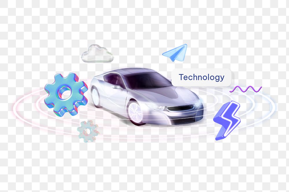 Technology png word, 3D car remix