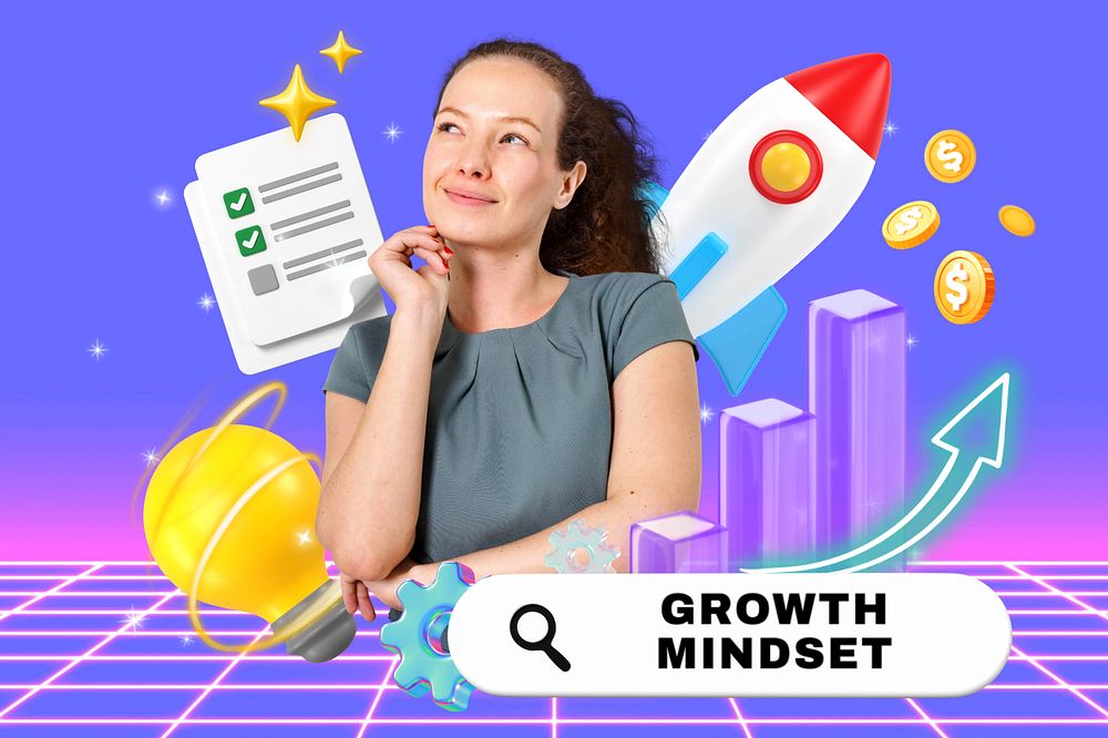 Growth mindset, editable business word 3D remix