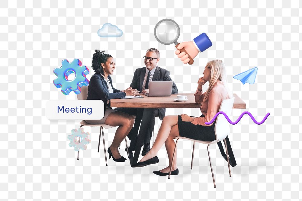 Meeting png word, business teamwork remix