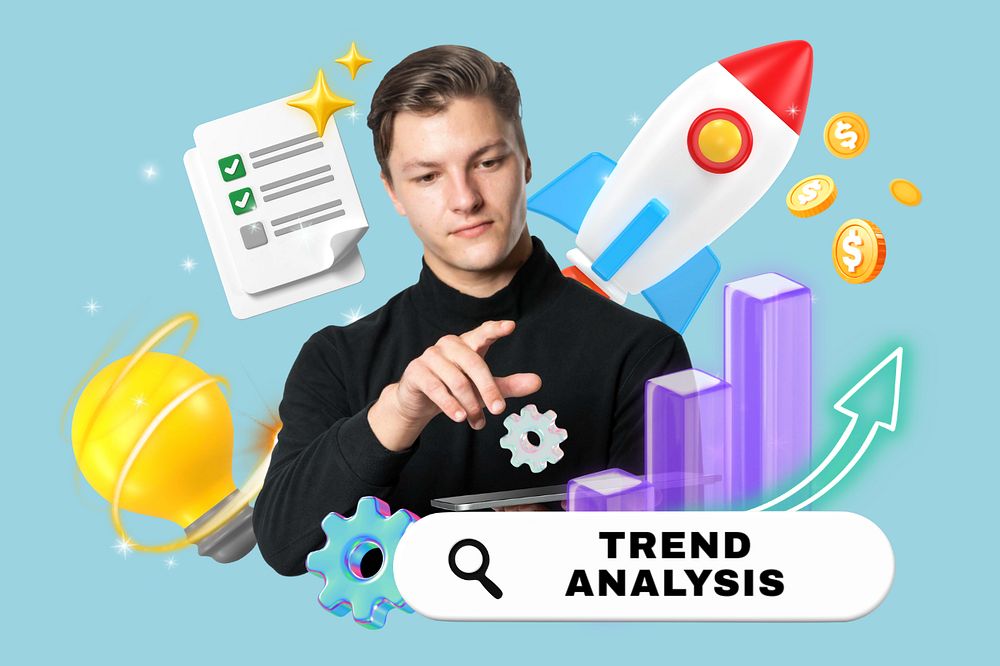 Trend analysis, editable business word 3D remix