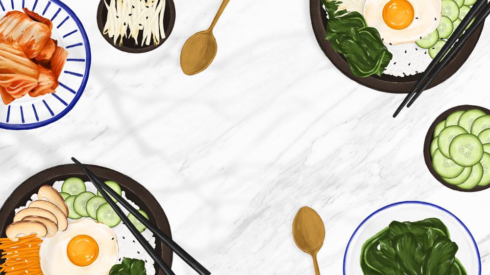 Bibimbap Korean food computer wallpaper, Asian cuisine illustration, editable design